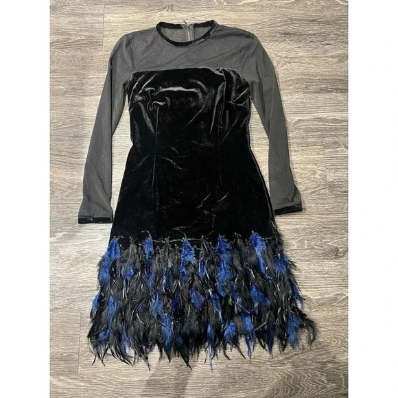 Tahari Women's Swanky Velvet Feather Party Dress Size 4 - Picture 3 of 9
